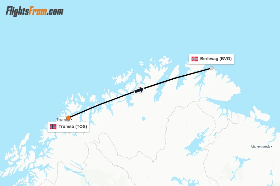 Flights from Tromso to Berlevag route map