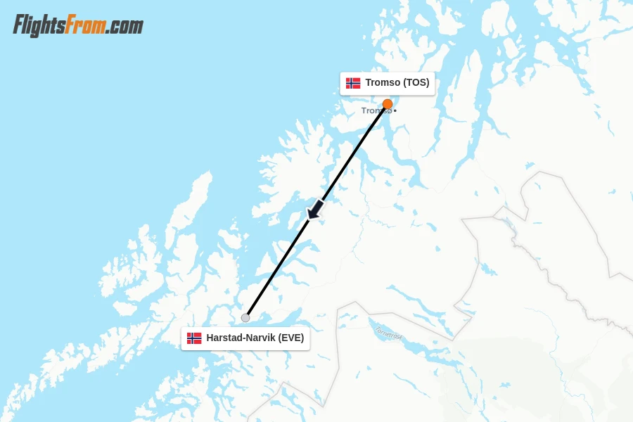 Flights from Tromso to Harstad-Narvik route map