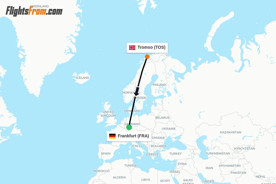 Flights from Tromso to Frankfurt route map