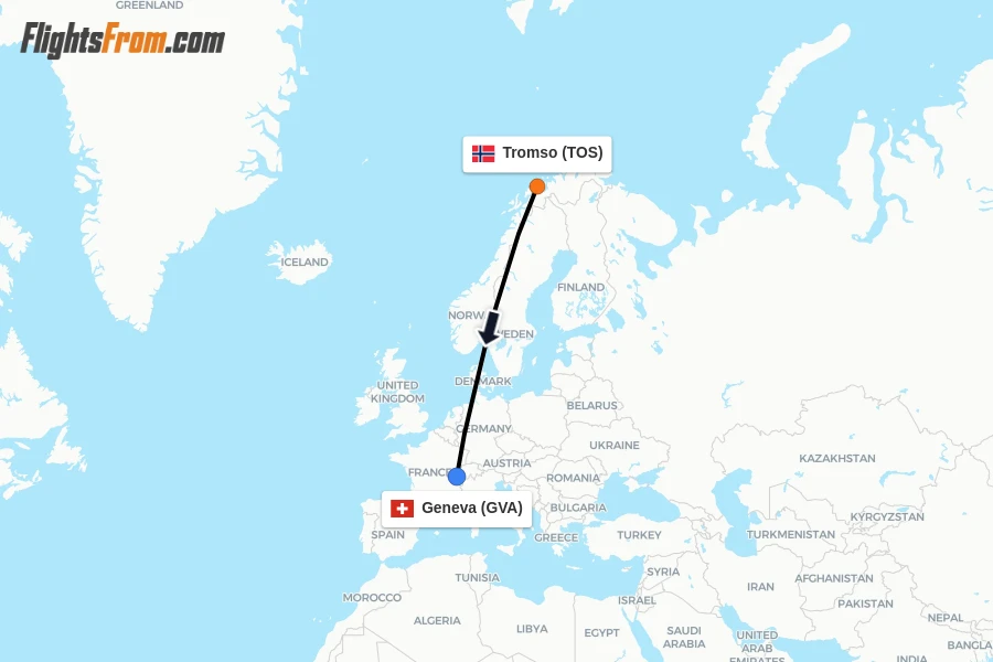 Flights from Tromso to Geneva route map