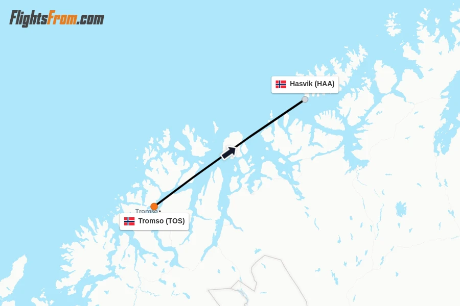 Flights from Tromso to Hasvik route map