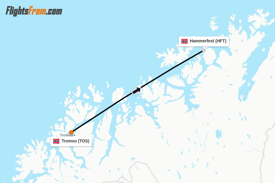 Flights from Tromso to Hammerfest route map