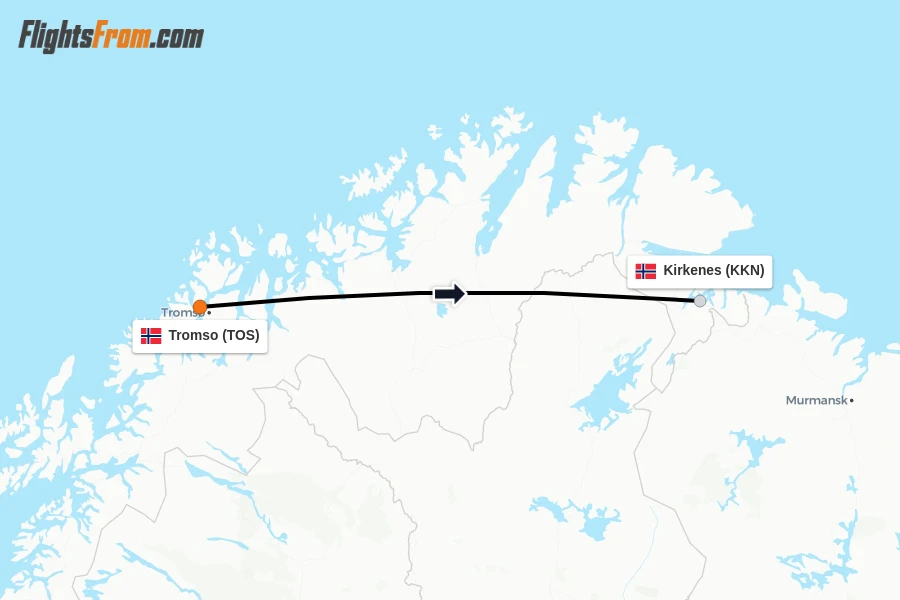 Flights from Tromso to Kirkenes route map