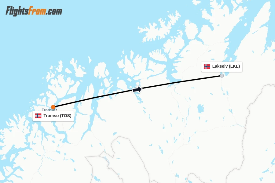 Flights from Tromso to Lakselv route map