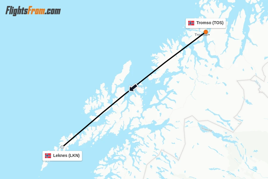 Flights from Tromso to Leknes route map