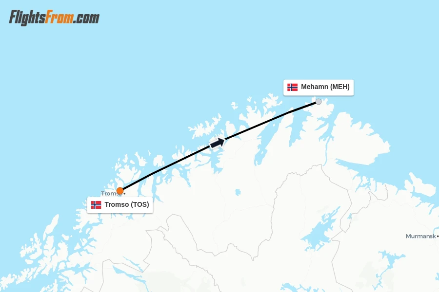 Flights from Tromso to Mehamn route map