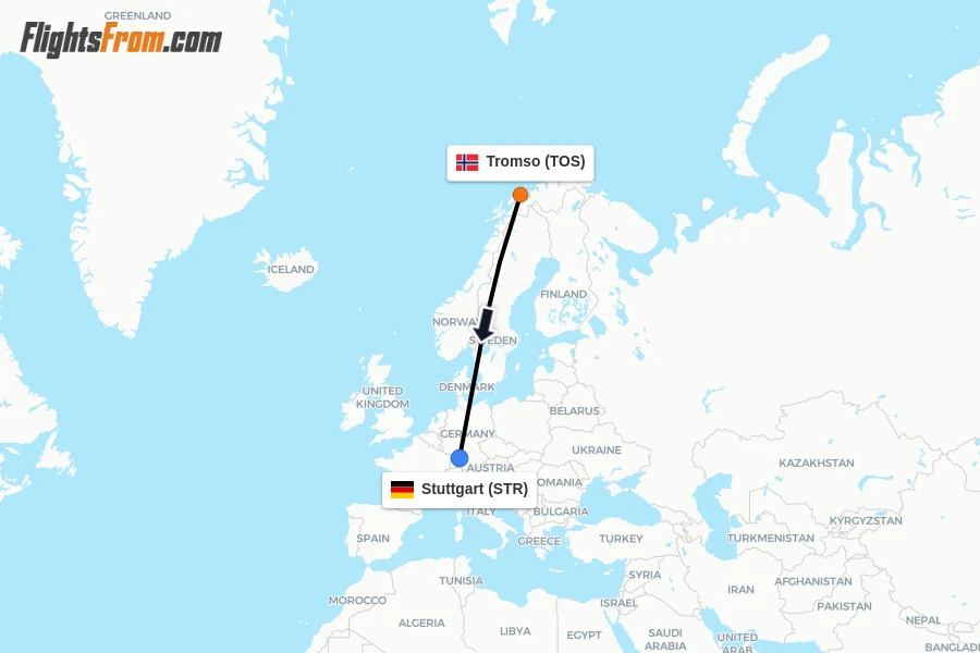 Flights from Tromso to Stuttgart route map