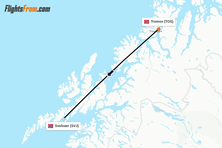 Flights from Tromso to Svolvaer route map