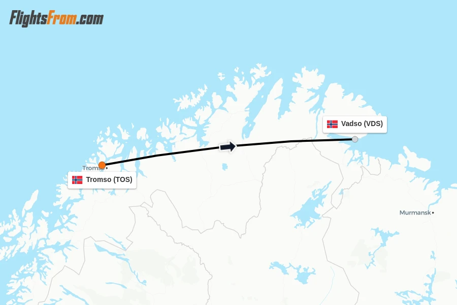 Flights from Tromso to Vadso route map