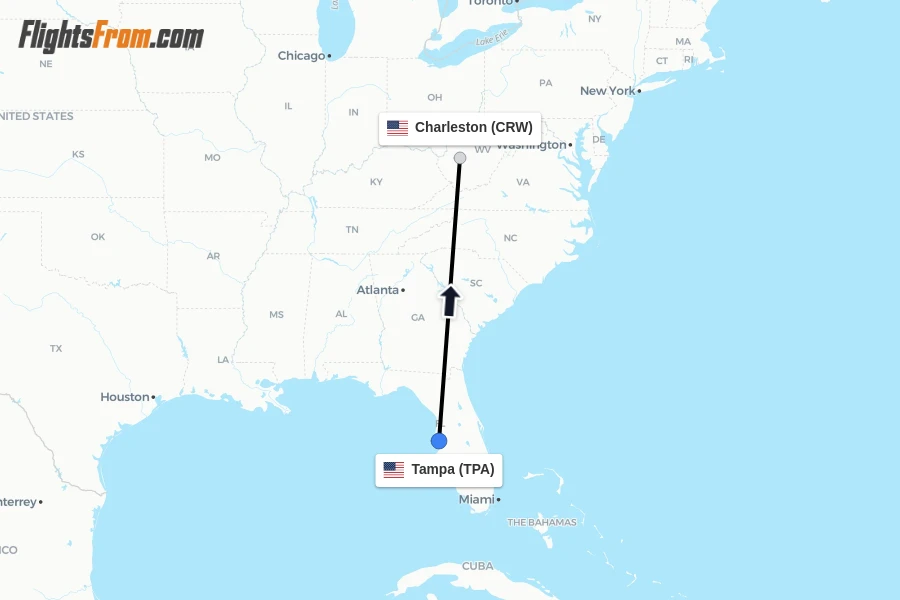 Flights from Tampa to Charleston route map