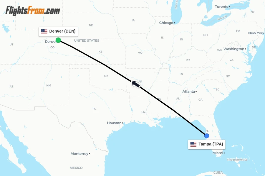 Flights from Tampa to Denver route map