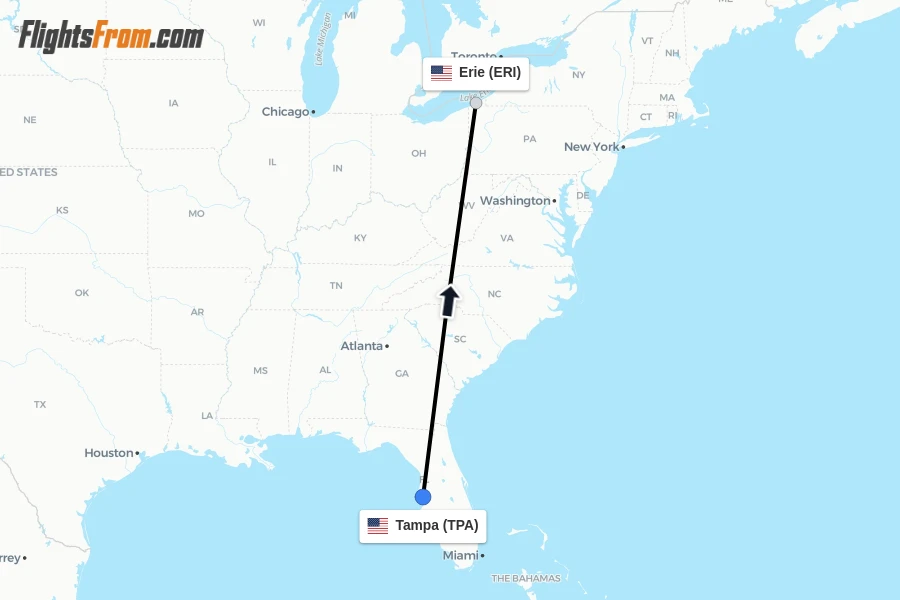 Flights from Tampa to Erie route map