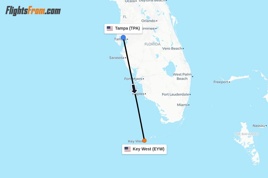Flights from Tampa to Key West route map