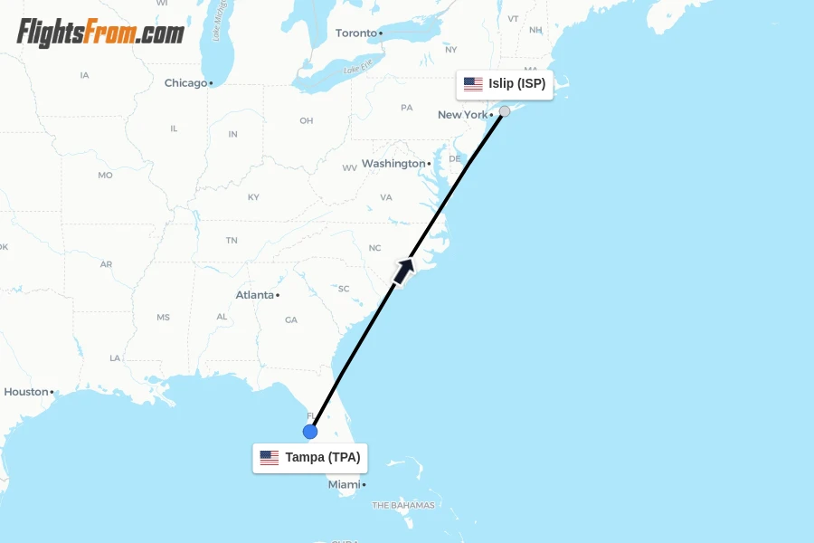 Flights from Tampa to Islip route map