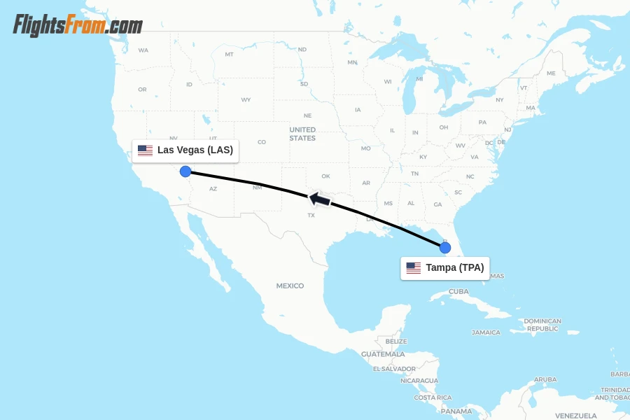 Flights from Tampa to Las Vegas route map
