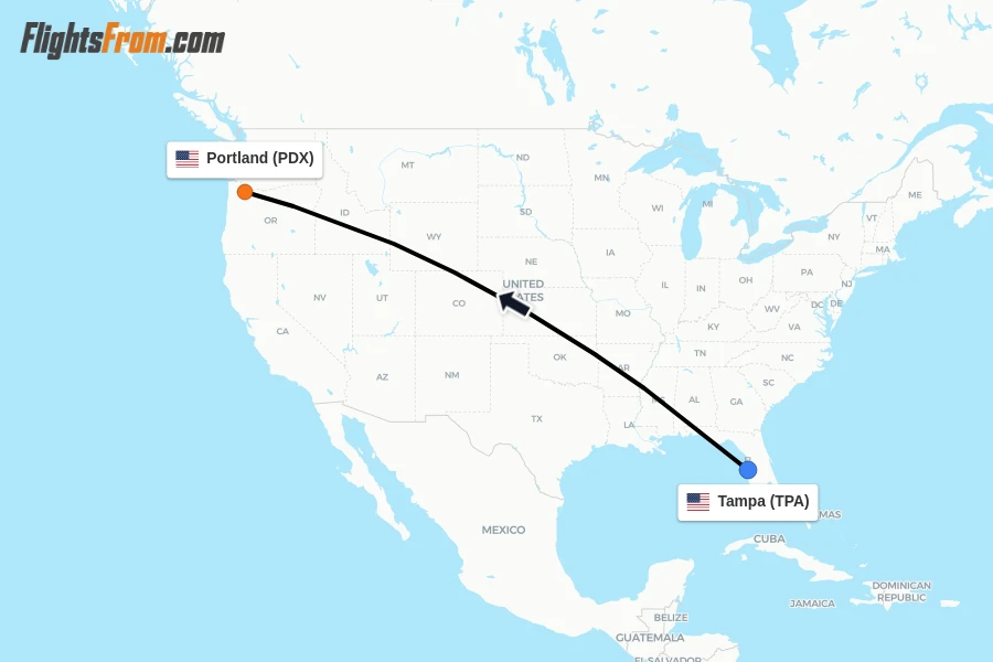 Flights from Tampa to Portland route map