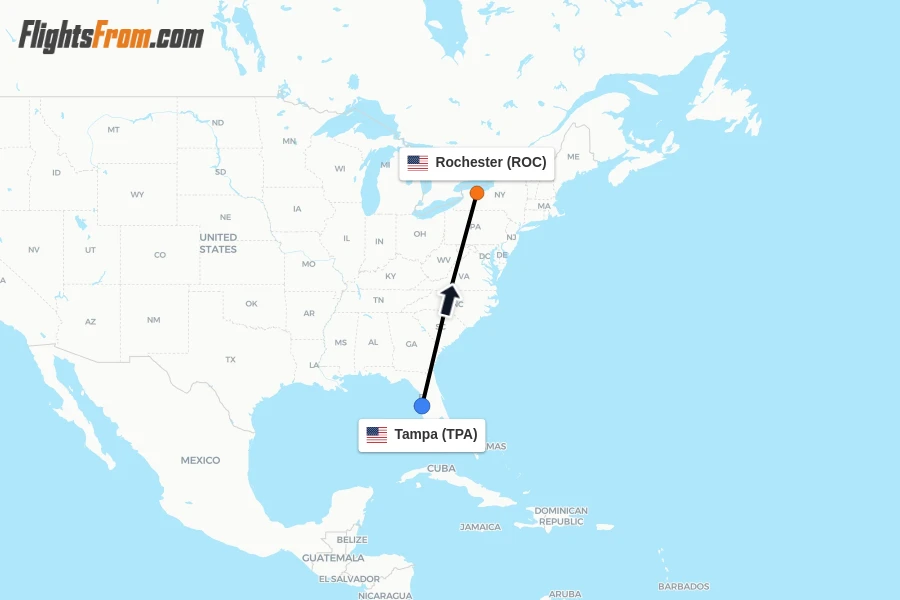 Flights from Tampa to Rochester route map