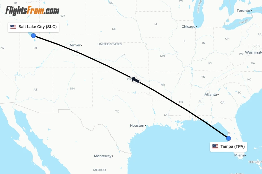 Flights from Tampa to Salt Lake City route map