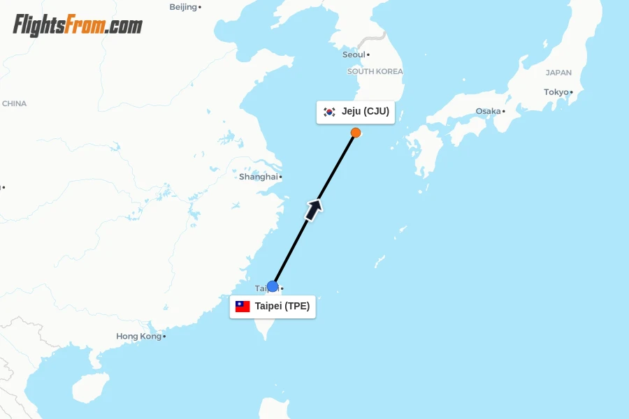 Flights from Taipei to Jeju route map