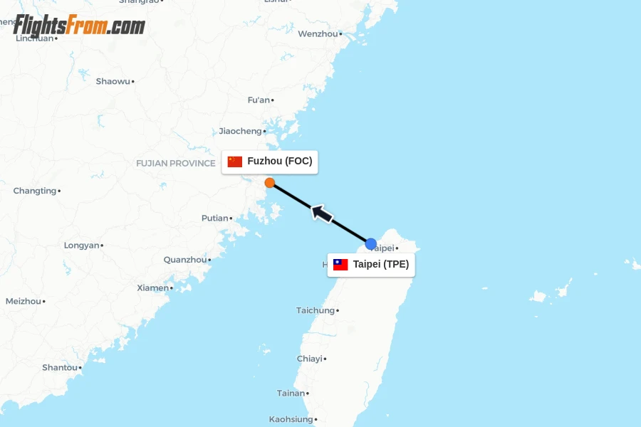 Flights from Taipei to Fuzhou route map