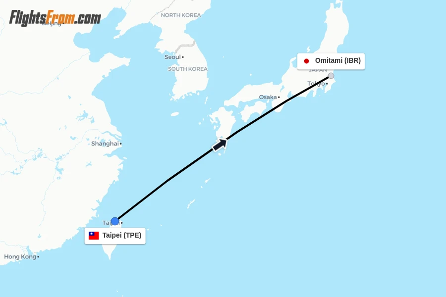 Flights from Taipei to Omitami route map