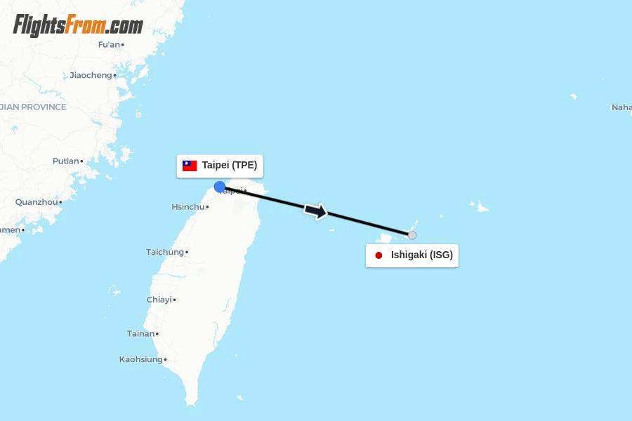 Flights from Taipei to Ishigaki route map