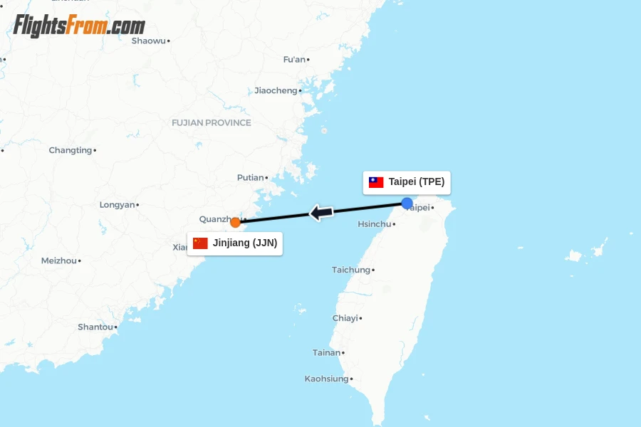 Flights from Taipei to Jinjiang route map