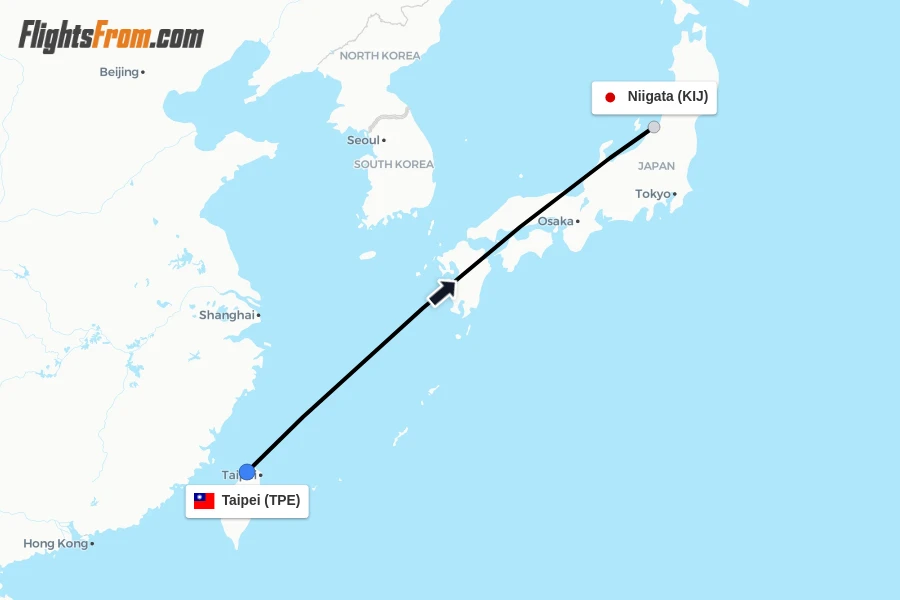 Flights from Taipei to Niigata route map