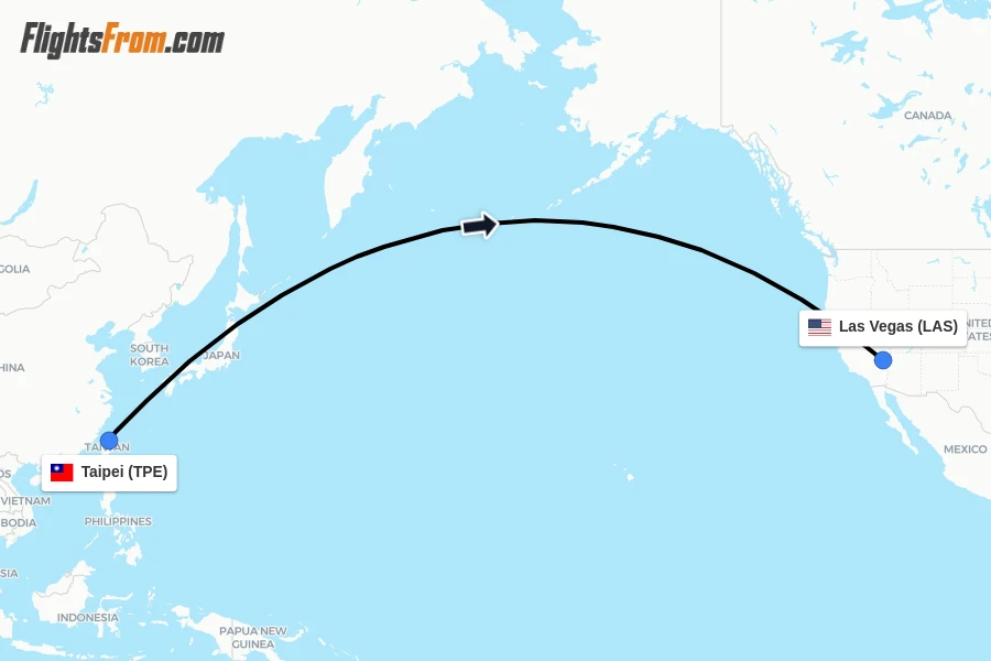 Flights from Taipei to Las Vegas route map