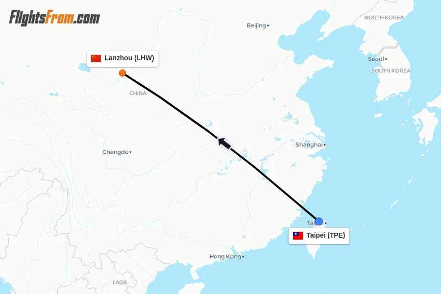 Flights from Taipei to Lanzhou route map