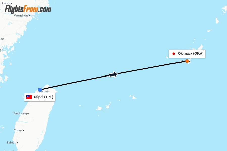 Flights from Taipei to Okinawa route map