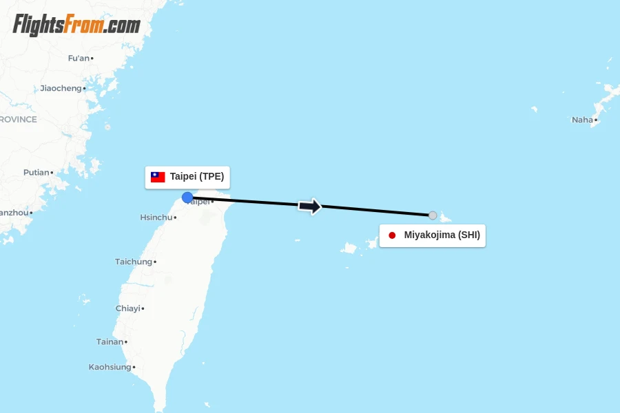 Flights from Taipei to Miyakojima route map