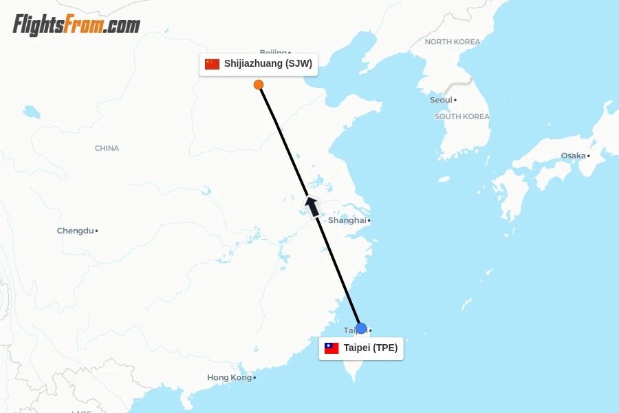 Flights from Taipei to Shijiazhuang route map