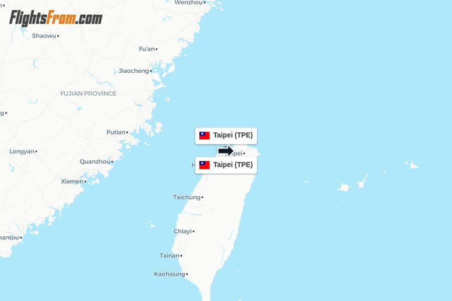 Flights from Taipei to Taipei route map
