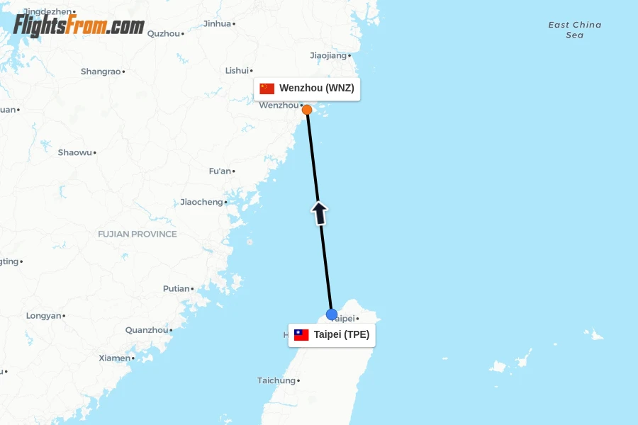 Flights from Taipei to Wenzhou route map
