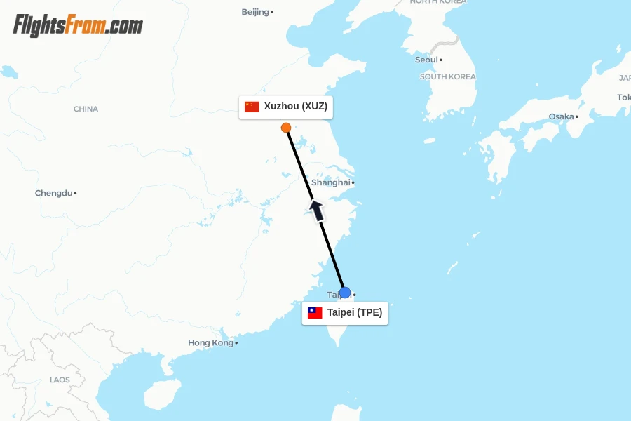 Flights from Taipei to Xuzhou route map