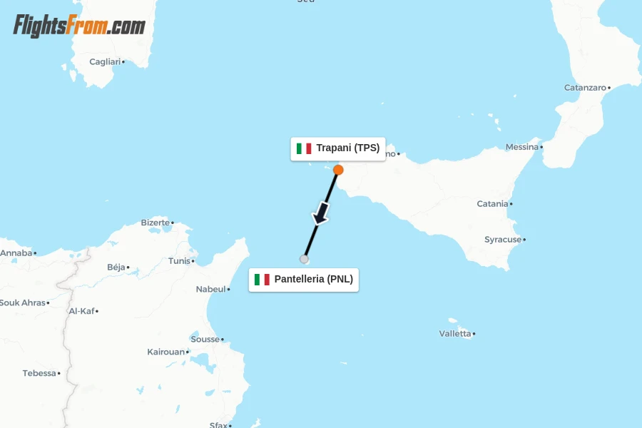 Flights from Trapani to Pantelleria route map
