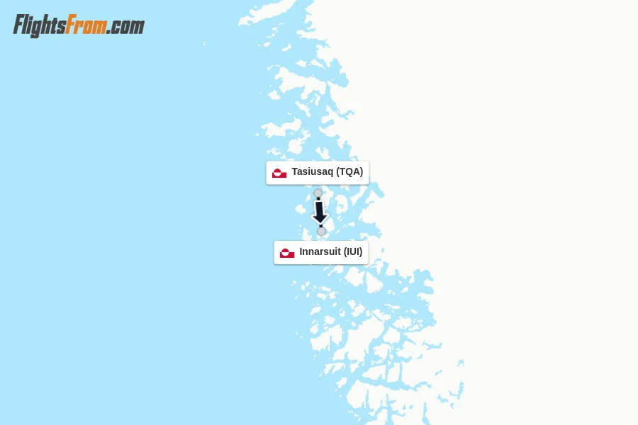 Flights from Tasiusaq to Innarsuit route map