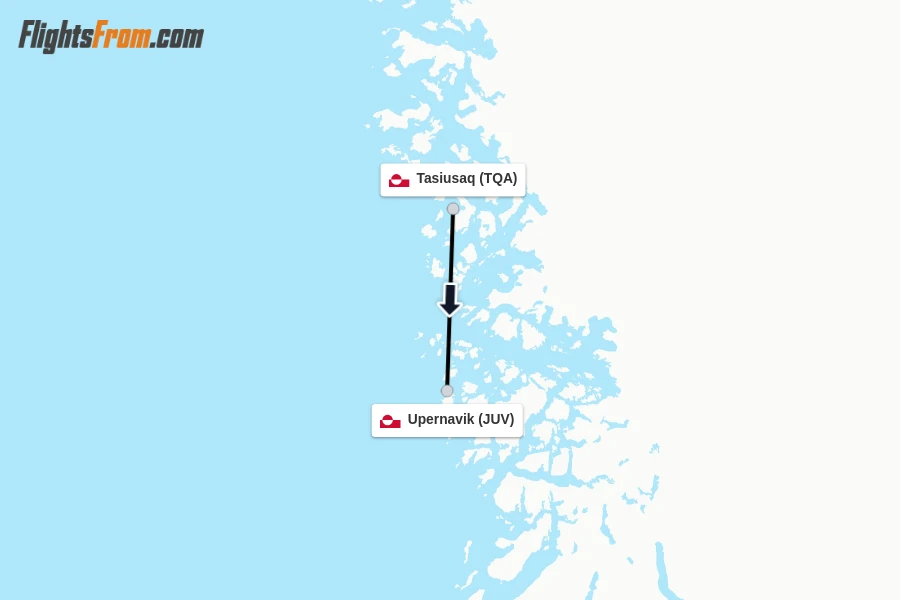 Flights from Tasiusaq to Upernavik route map
