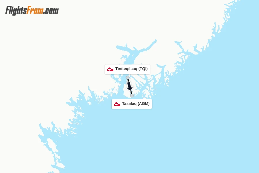 Flights from Tiniteqilaaq to Tasiilaq route map