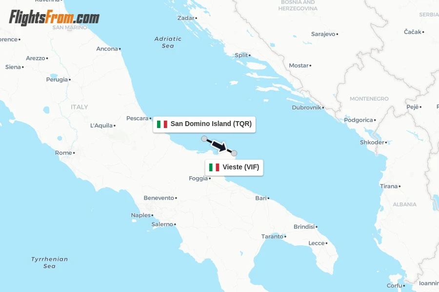 Flights from San Domino Island to Vieste route map