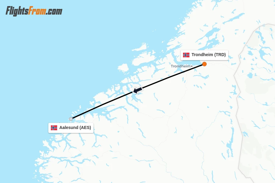 Flights from Trondheim to Aalesund route map