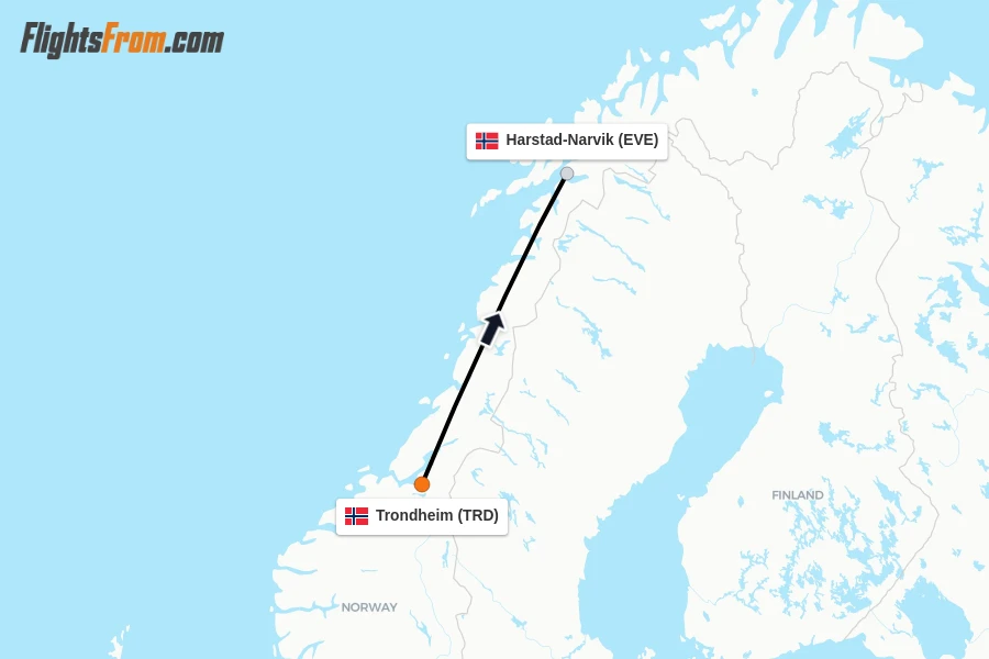 Flights from Trondheim to Harstad-Narvik route map