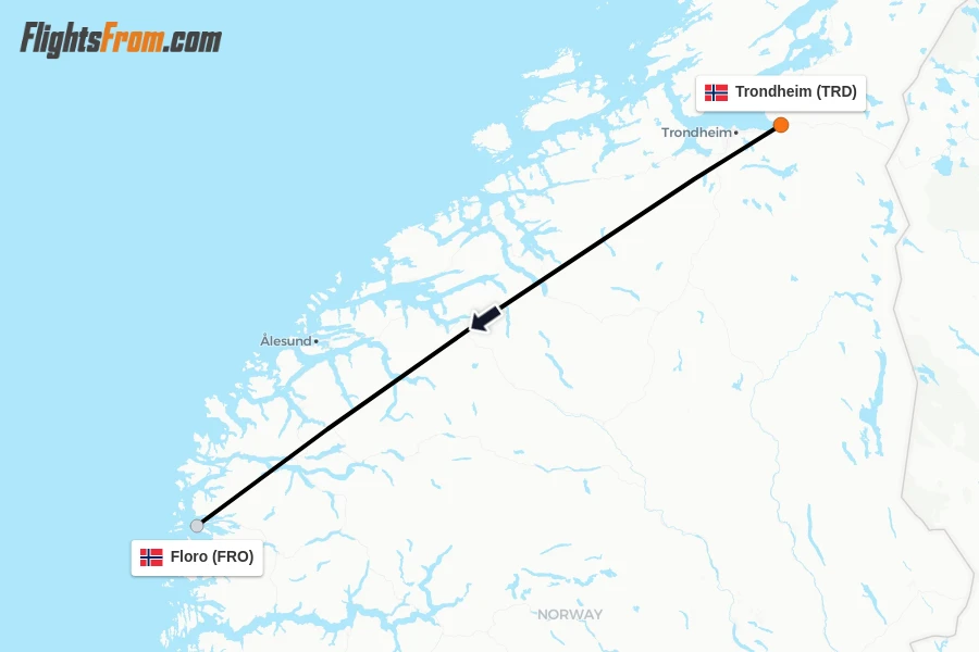 Flights from Trondheim to Floro route map