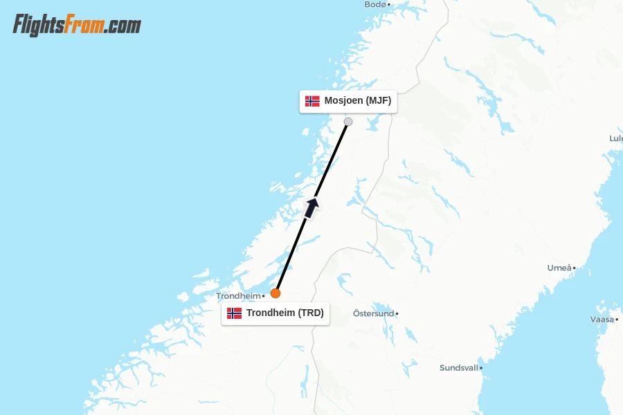 Flights from Trondheim to Mosjoen route map
