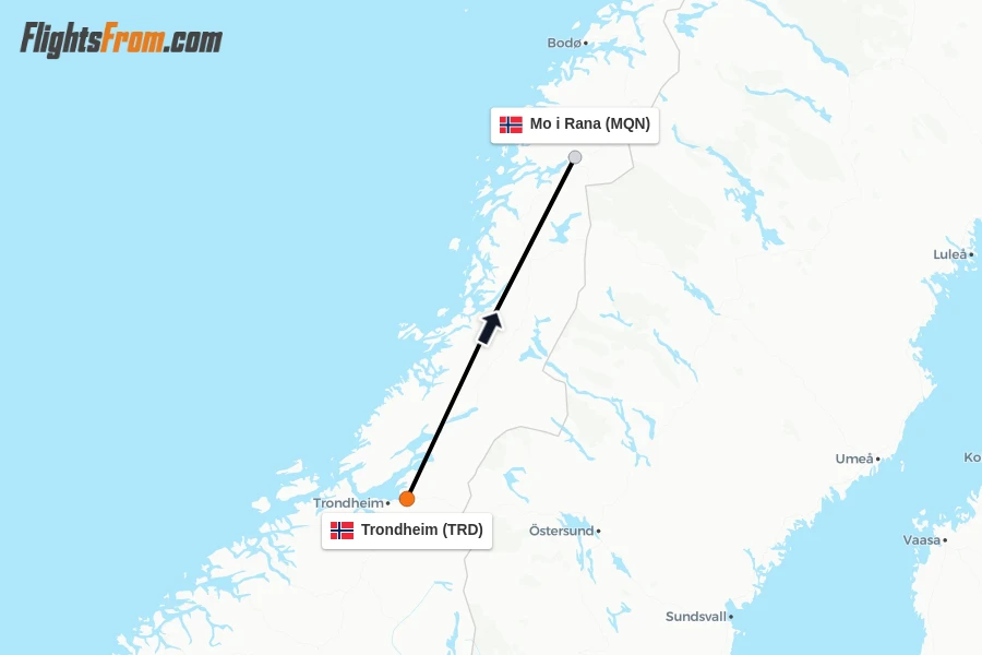 Flights from Trondheim to Mo i Rana route map