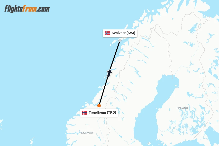 Flights from Trondheim to Svolvaer route map