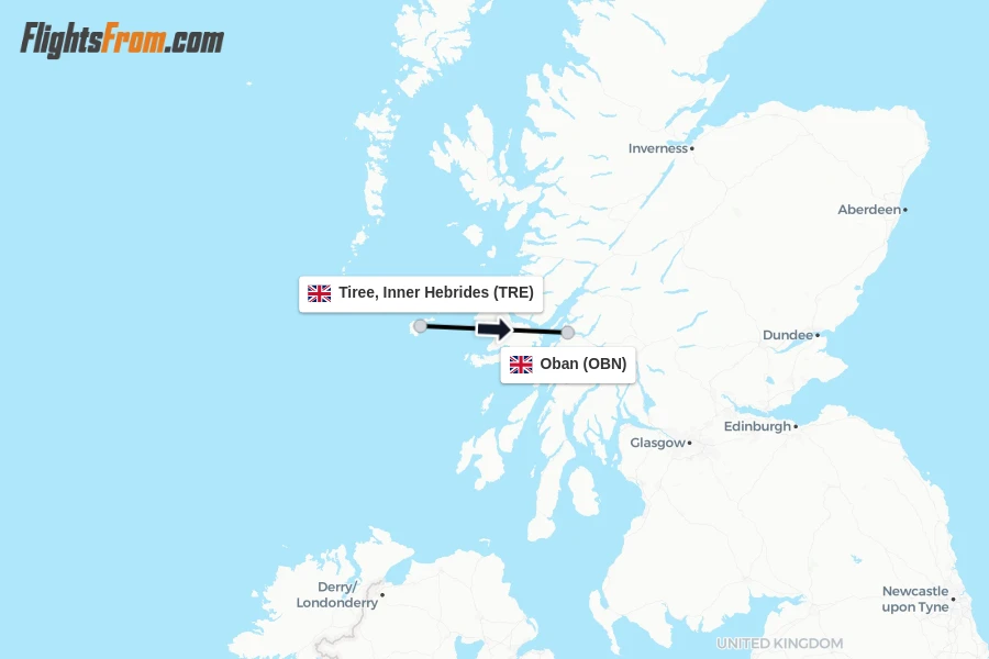 Flights from Tiree, Inner Hebrides to Oban route map