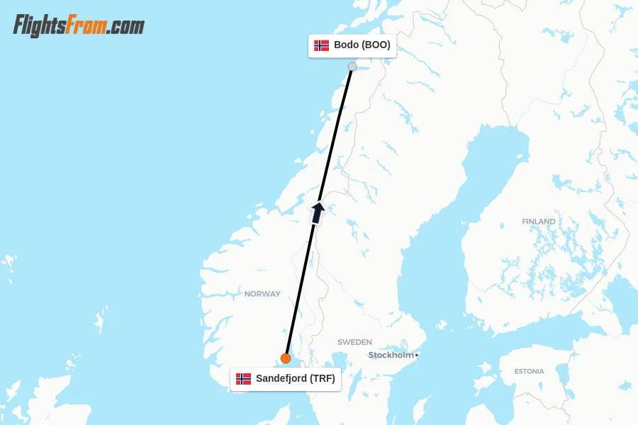Flights from Sandefjord to Bodo route map