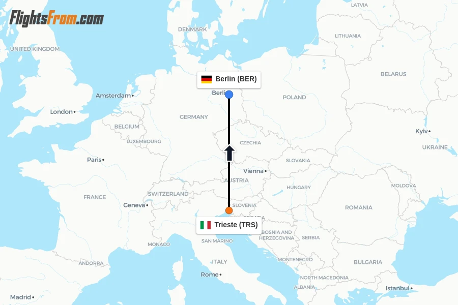 Flights from Trieste to Berlin route map